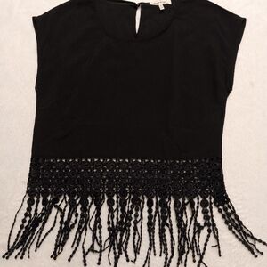 Monteau Black Fringe Blouse Size XS